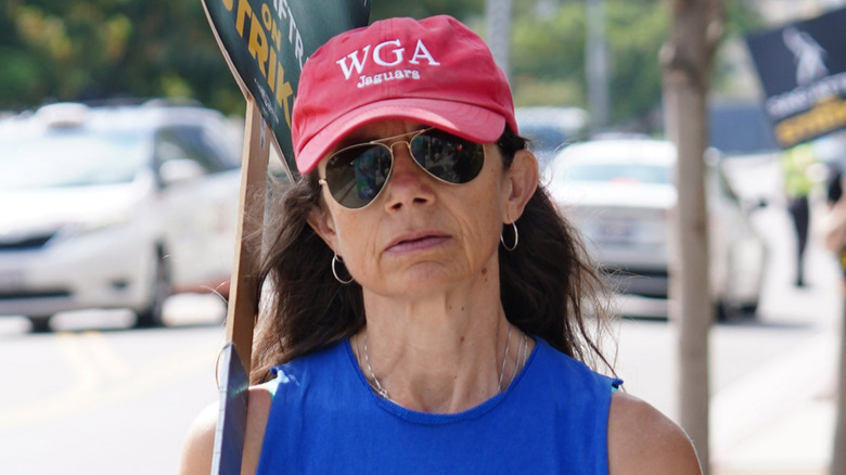 Justine Bateman at the SAG-AFTRA strike in 2023