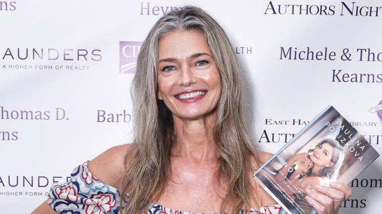 Paulina Porizkova smiling at an event promoting her book in 2023