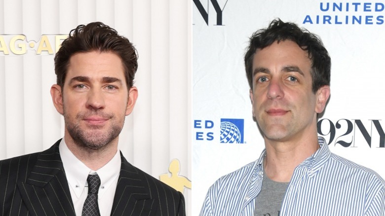 B.J. Novak and John Krasinski pose