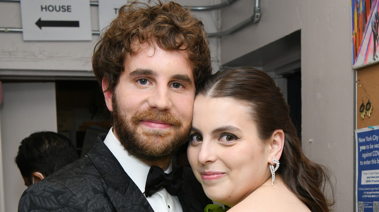 Beanie Feldstein and Ben Platt pose together 