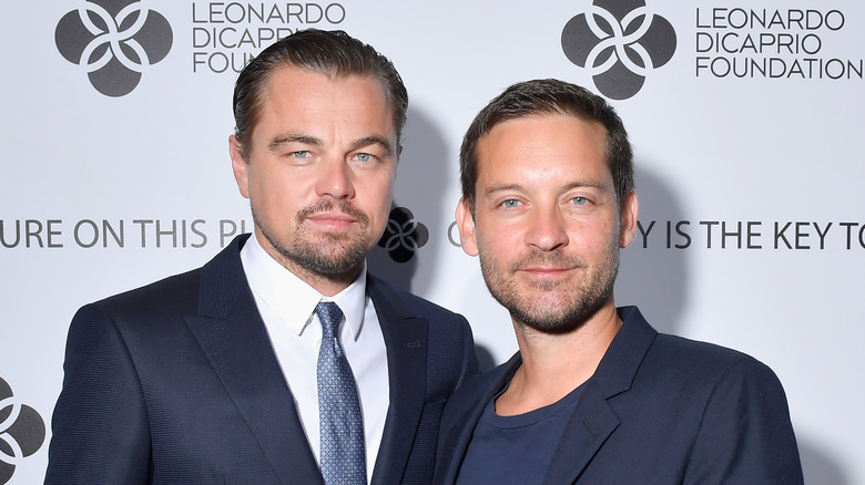 Leonardo DiCaprio and Tobey Maguire pose together 