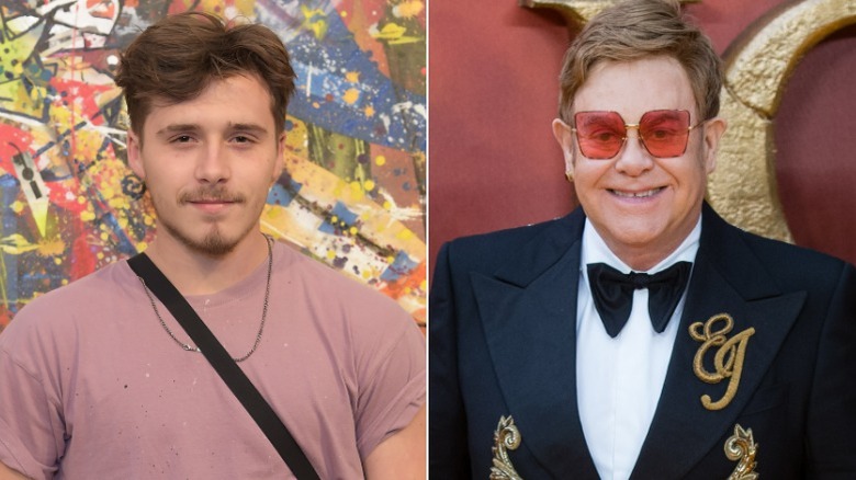 Brooklyn Beckham posing, Elton John smiling