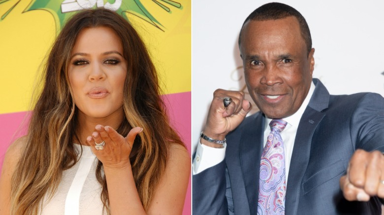 Khloé Kardashian blowing kiss, Sugar Ray Leonard in boxing stance