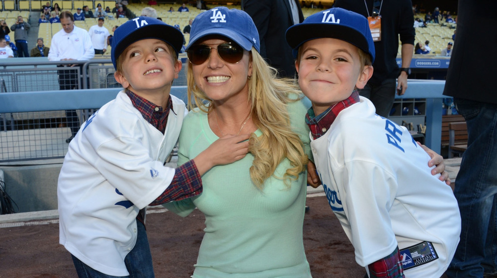 Britney Spears with her sons Sean and Jayden at a Dodgers game 