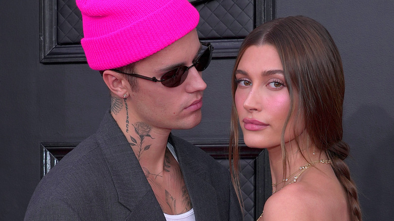 Justin Bieber looking at Hailey Bieber