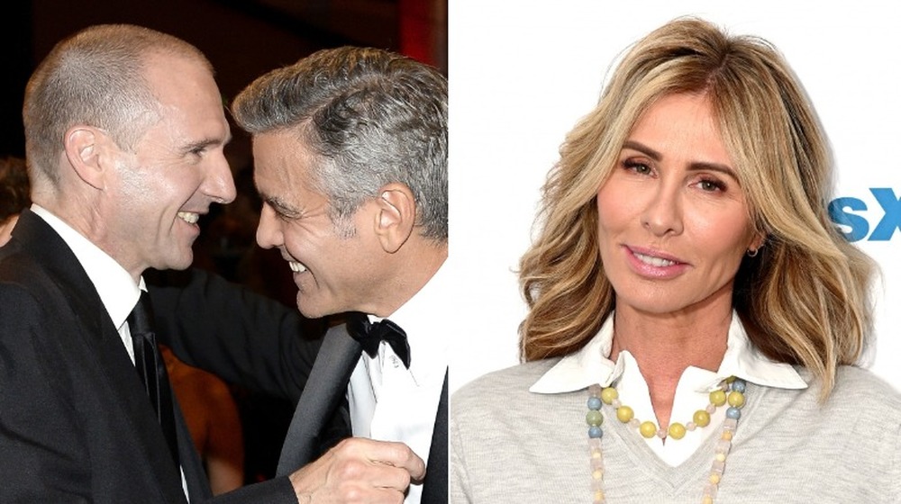 George Clooney and Ralph Fiennes laughing; Carole Radziwill smiling