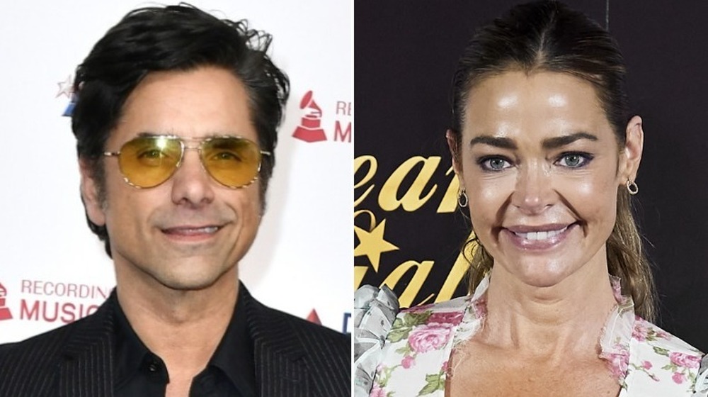 John Stamos with sunglasses on; Denise Richards smiling