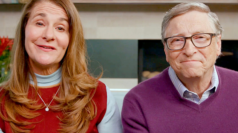 Melinda and Bill Gates in colorful sweaters