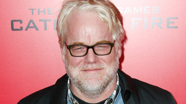 Philip Seymour Hoffman on the red carpet for the hunger games