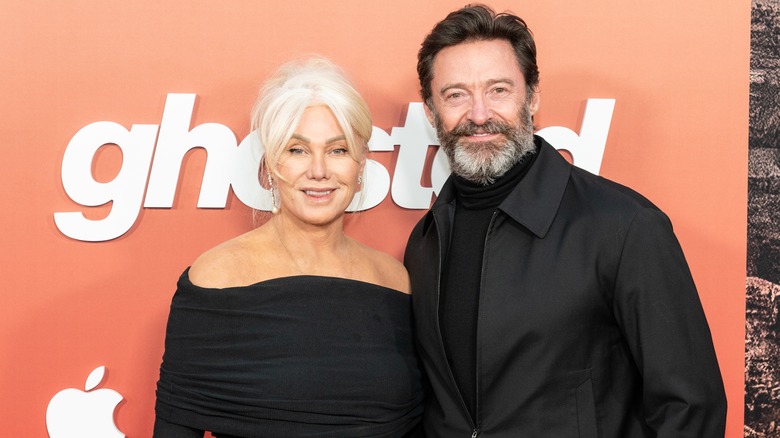 Hugh Jackman and Deborra-lee Furness smiling