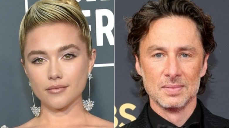 Florence Pugh and Zach Braff split image