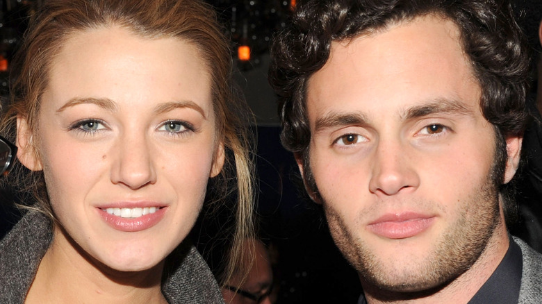 Blake Lively and Penn Badgley smiling