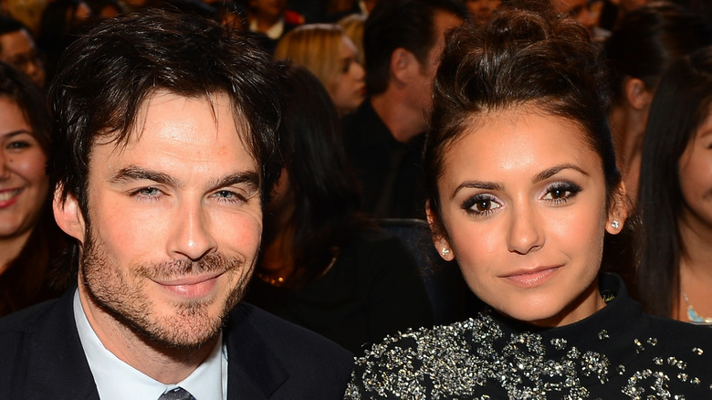 Nina Dobrev and Ian Somerhalder smiling