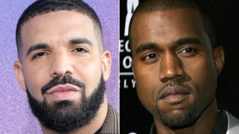 A composite image of Drake and Kanye West