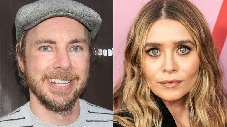 Split screen closeups of Ashley Olsen and Dax Shepard