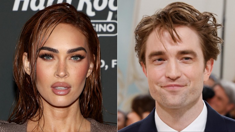 Robert Pattinson and Megan Fox in split-screen close ups