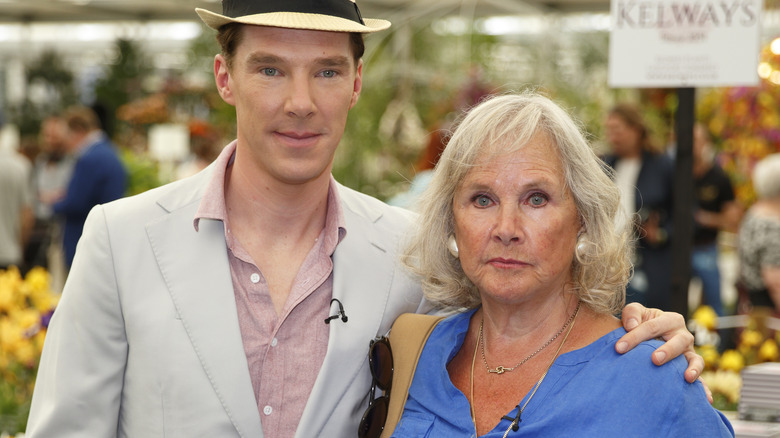 Benedict Cumberbatch and his mom smiling 