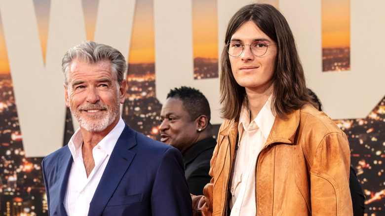 Pierce Brosnan posing with son Dylan