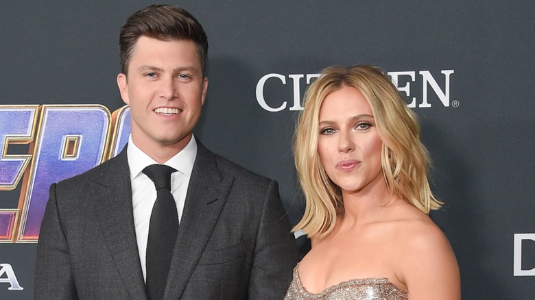 Colin Jost, Scarlett Johansson smiling