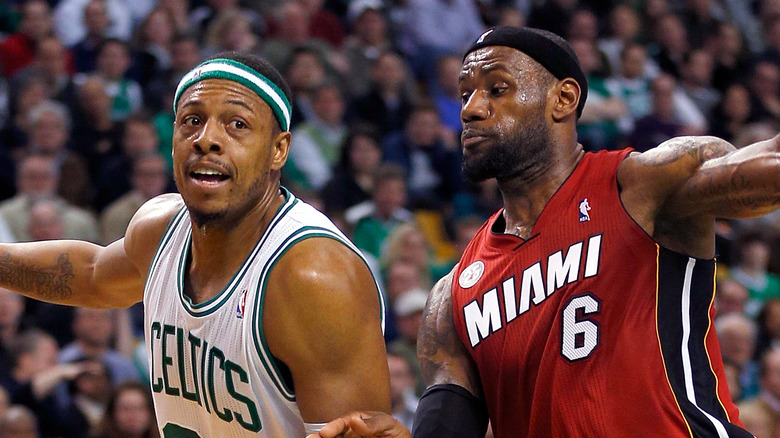 Paul Pierce and LeBron James playing basketball