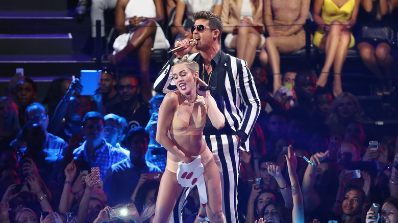 Miley Cyrus and Robin Thicke performing at the VMAs