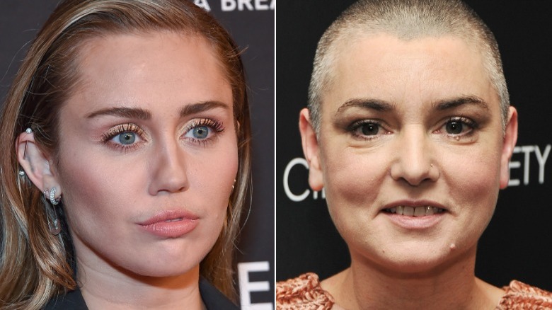 Miley Cyrus pouting, Sinead O'Connor smiling