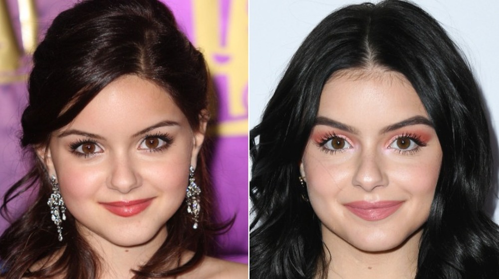 Ariel Winter with hair half-up and silver earrings; Ariel Winter present-day