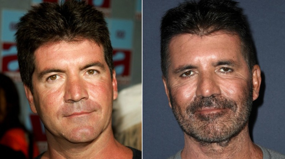 Young Simon Cowell; present-day Simon Cowell with facial hair