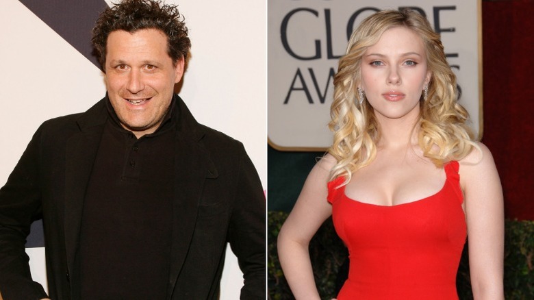 Isaac Mizrahi smiling, Scarlett Johansson posing