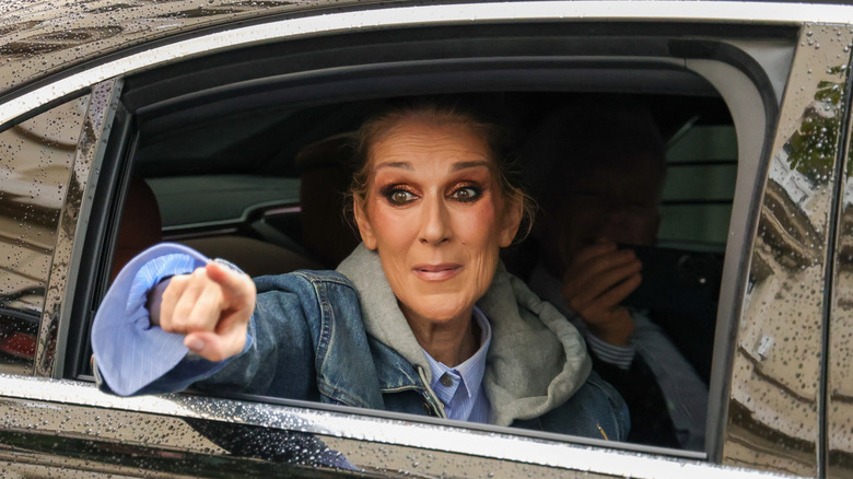 Celine Dion photographed in a car in Paris