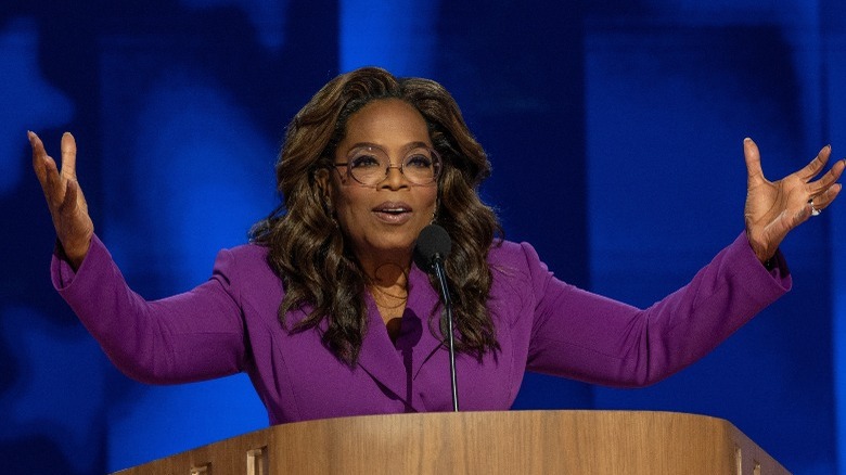 Oprah Winfrey speaking at the Democratic National Convention in Chicago, IL (2024)