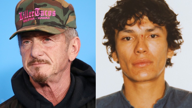 Split image of Sean Penn wearing baseball hat and Richard Ramirez