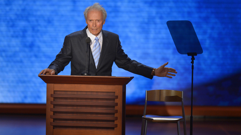 Clint Eastwood gesturing to an empty chair at the Republican National Convention