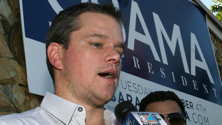 Matt Damon campaigning for Barack Obama