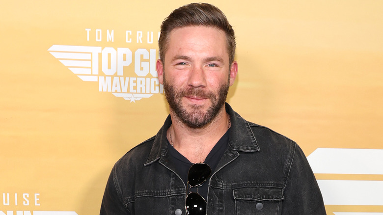 Julian Edelman in denim jacket