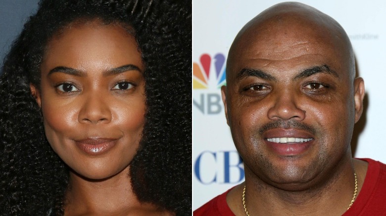 Gabrielle Union and Charles Barkley, each look at camera