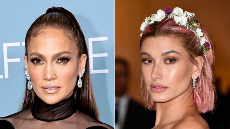 Jennifer Lopez, left, and Hailey Bieber, right