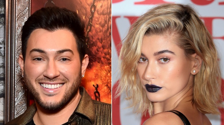 Manny Mua, left, and Hailey Bieber, right