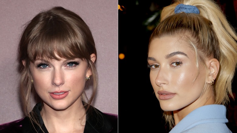 Taylor Swift, left, and Hailey Bieber, right