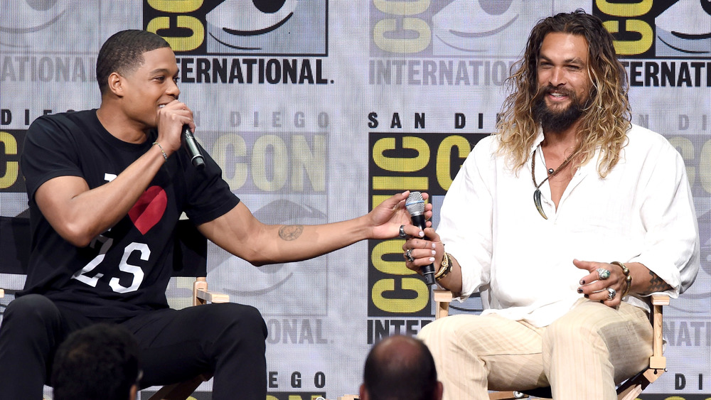 Ray Fisher and Jason Momoa on stage at Comic-Con