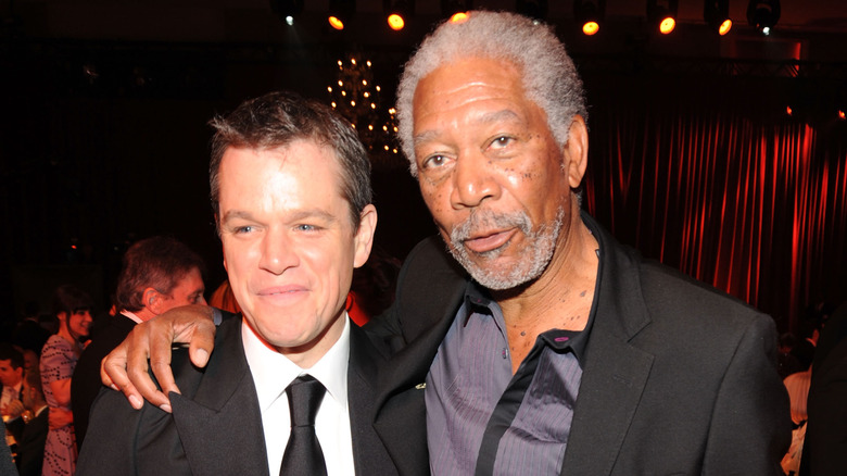 Matt Damon and Morgan Freeman smiling