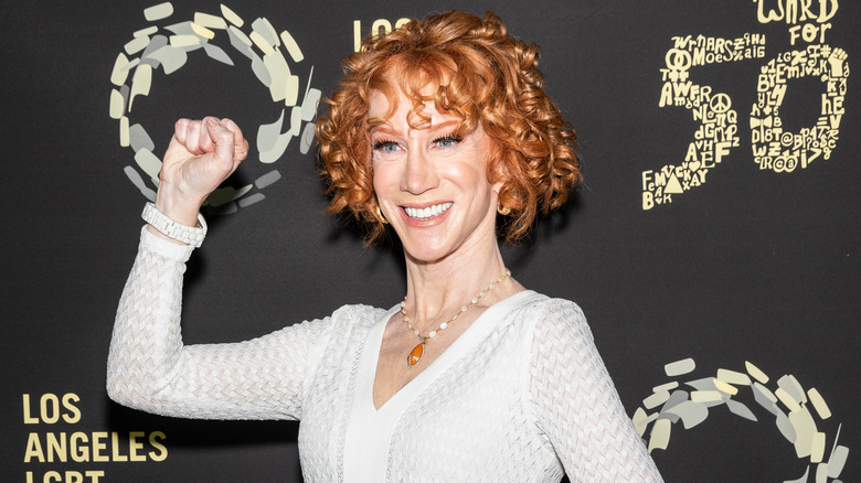 Kathy Griffin holding fist up