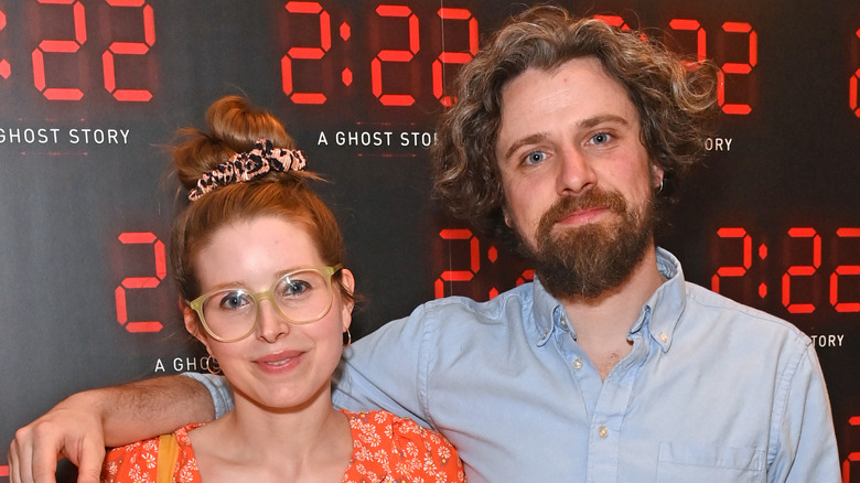 Jessie Cave and Alfie Brown posing