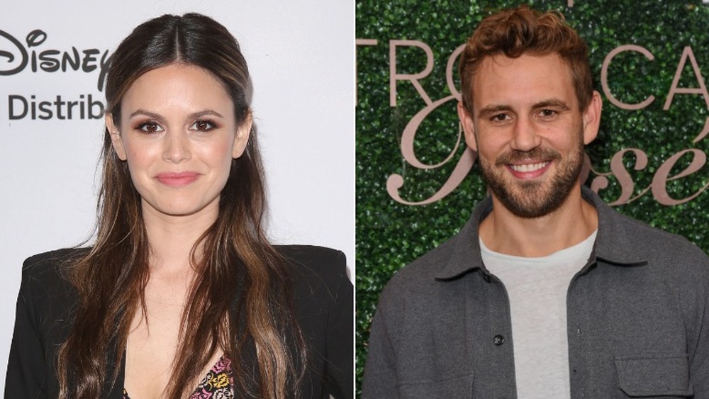 Rachel Bilson smirking (left), Nick Viall smiling (right)