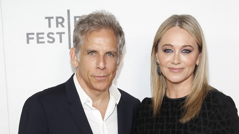 Christine Taylor and Ben Stiller posing on a red carpet