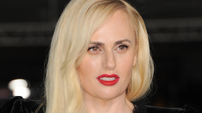 Rebel Wilson wears red lipstick