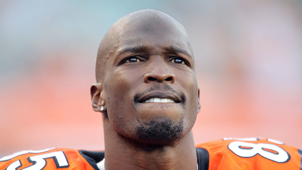 Chad Johnson gazing up on football field