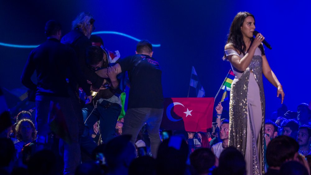 Vitalli Sediuk and Jamala onstage at the 2017 Eurovision Song Contest