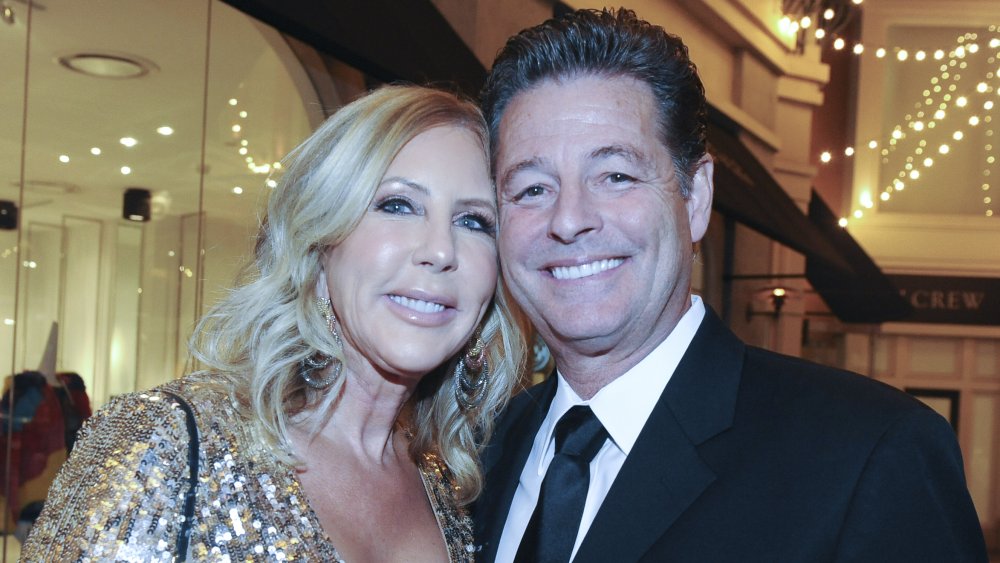 Vicki Gunvalson and Steve Lodge embracing at Volante Skincare's Launch Event