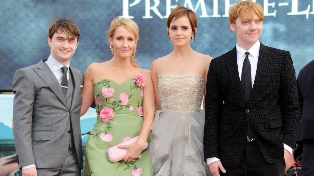 Daniel Radcliffe, JK Rowling, Emma Watson, Rupert Grint all at a red carpet event